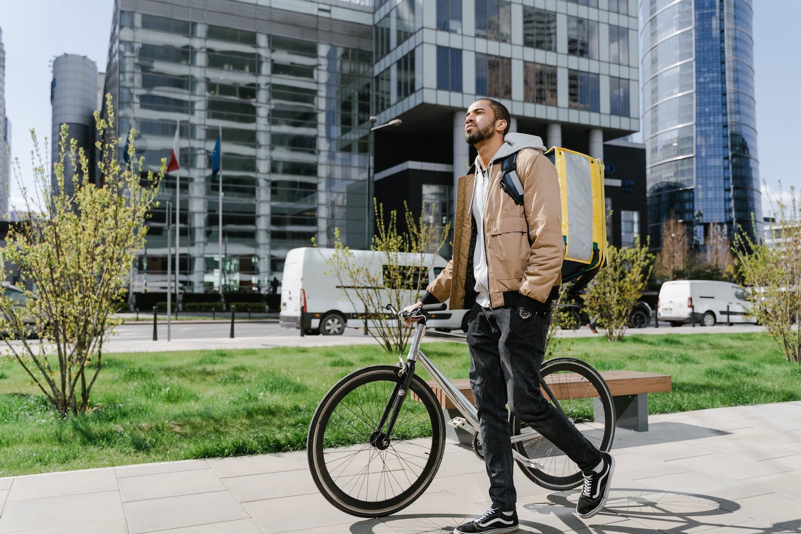 Delivery courier with a bicycle